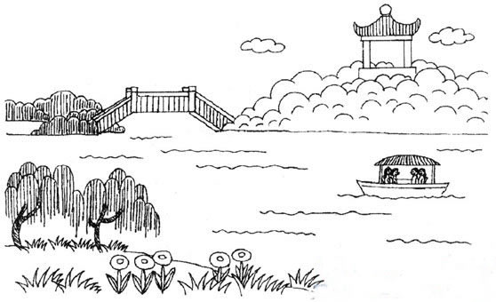 漂亮的風(fēng)景簡筆畫圖片，公園游玩簡筆畫