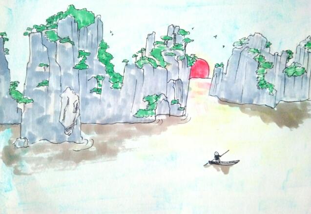 山水風(fēng)景簡(jiǎn)筆畫(huà)帶顏色，怎么畫(huà)山水簡(jiǎn)筆畫(huà)？
