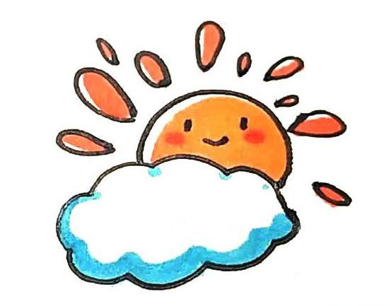 日出的景色簡(jiǎn)筆畫步驟-可愛(ài)的太陽(yáng)笑臉