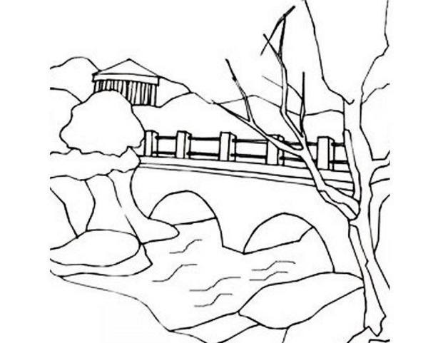 美麗的鄉(xiāng)村-風(fēng)景簡筆畫圖片
