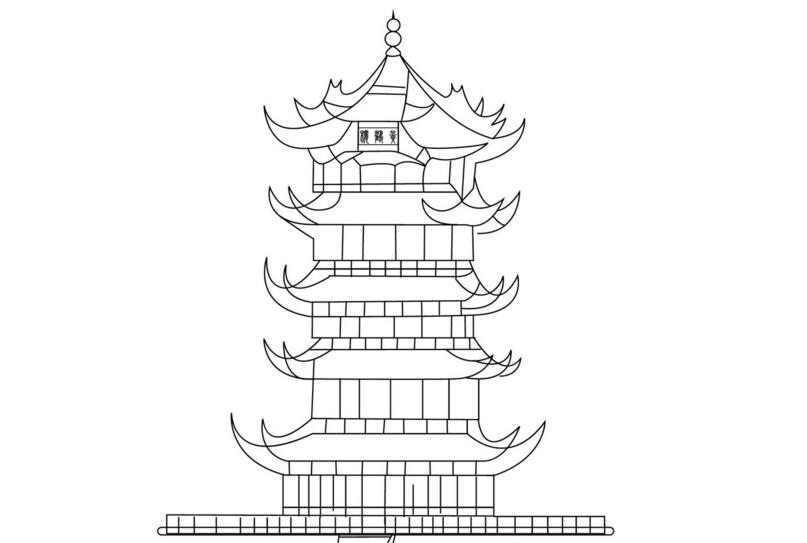 黃鶴樓簡筆畫，風(fēng)景簡筆畫