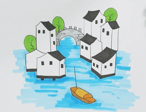 江南水鄉(xiāng)怎么畫(huà)_江南水鄉(xiāng)簡(jiǎn)筆畫(huà)畫(huà)法步驟教程