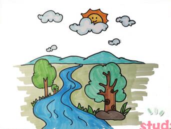 森林小溪簡(jiǎn)筆畫(huà)