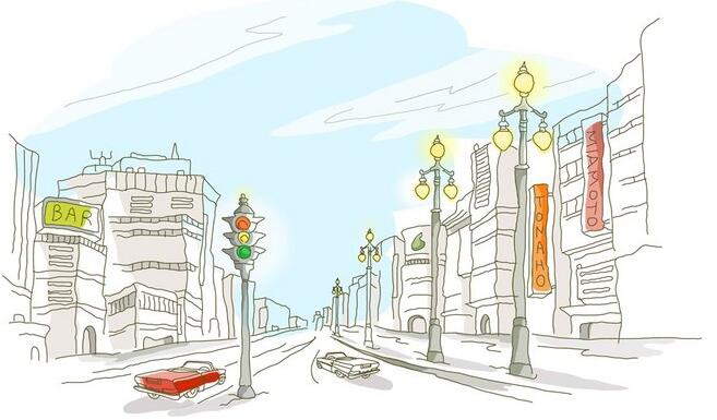 都市風光風景畫
