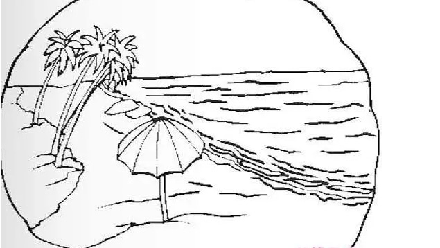 美麗的海灘-春天風(fēng)景簡筆畫圖片大全