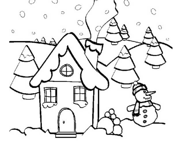 雪景房子-風景畫簡筆畫圖片