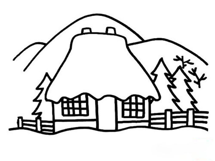 有關(guān)冬天的風(fēng)景簡(jiǎn)筆畫，雪景簡(jiǎn)筆畫