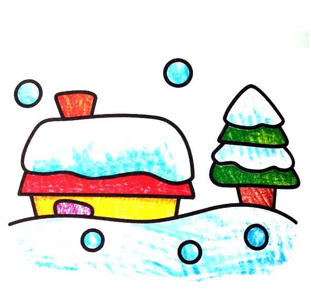 漂亮的風(fēng)景簡筆畫圖片，冬天下雪簡筆畫