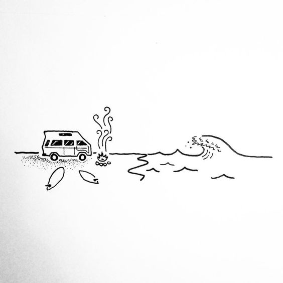 海邊露營簡筆畫