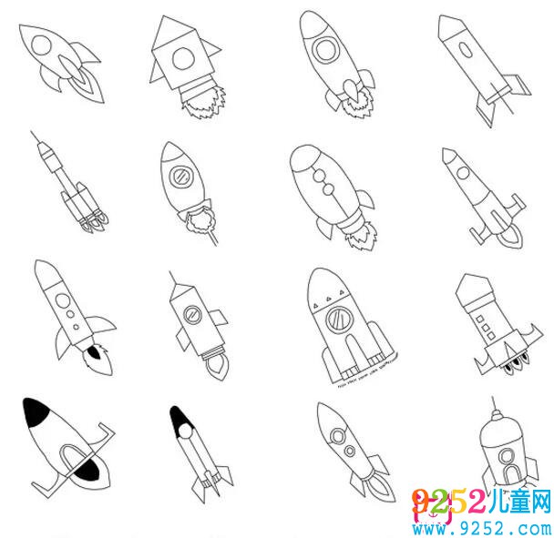 十六種不同的火箭<a href=http://www.inspiredelm.com/jianbihua/ target=_blank class=infotextkey>簡筆畫</a>