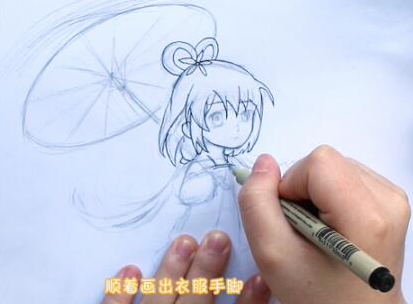 撐傘的洛天依卡通簡(jiǎn)筆步驟圖片