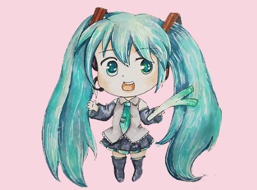 初音未來(lái)甩蔥舞卡通簡(jiǎn)筆畫(huà)步驟圖片