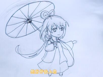 撐傘的洛天依卡通簡(jiǎn)筆步驟圖片