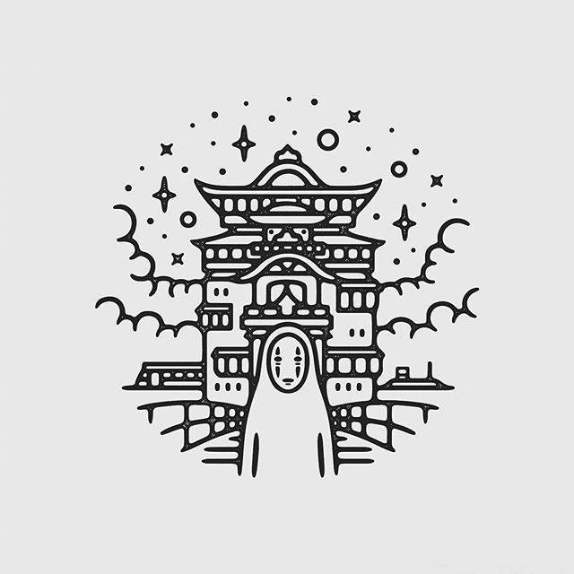 黑白簡筆畫欣賞，宮崎駿動(dòng)漫簡筆畫