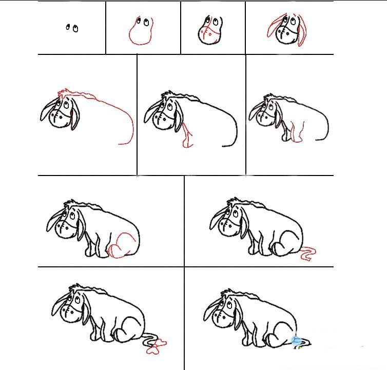 小熊維尼驢子屹耳卡通人物簡(jiǎn)筆畫教程