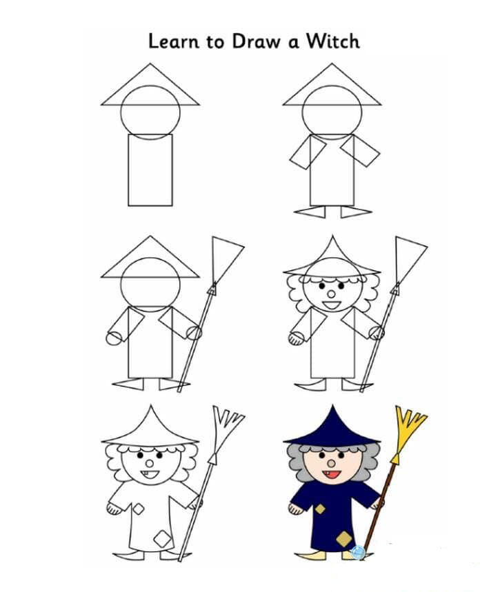 6步教你畫萬圣節(jié)的女巫簡筆畫畫法