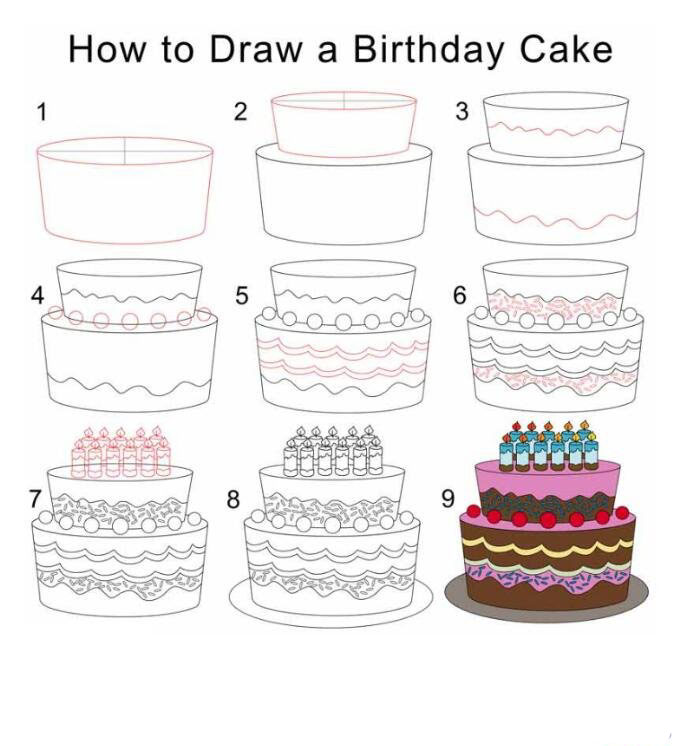 教你生日蛋糕怎么畫_生日蛋糕簡筆畫教程