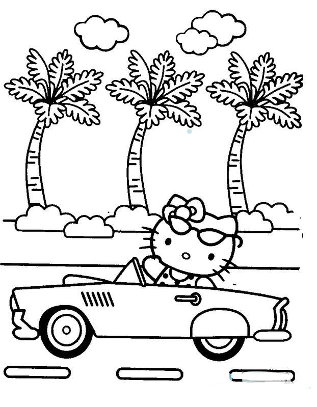 開汽車的凱蒂貓簡筆畫作品欣賞