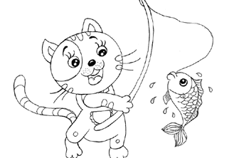 小貓釣魚的卡通動(dòng)漫簡(jiǎn)筆畫圖片