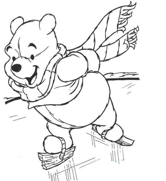 滑冰的維尼熊冬天<a href=http://www.inspiredelm.com/jianbihua/ target=_blank class=infotextkey>簡筆畫</a>圖片賞析