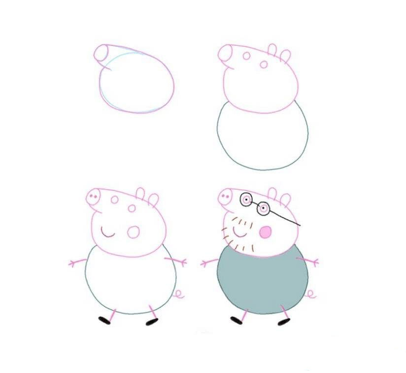 粉紅豬小妹豬爸爸卡通<a href=http://www.inspiredelm.com/jianbihua/ target=_blank class=infotextkey>簡筆畫</a>教程
