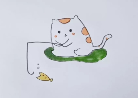 小貓釣魚怎么畫_小貓釣魚簡筆畫畫法步驟教程