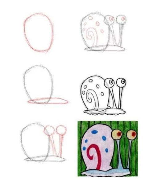 海綿寶寶蝸牛怎么畫_蝸牛的畫法步驟教程