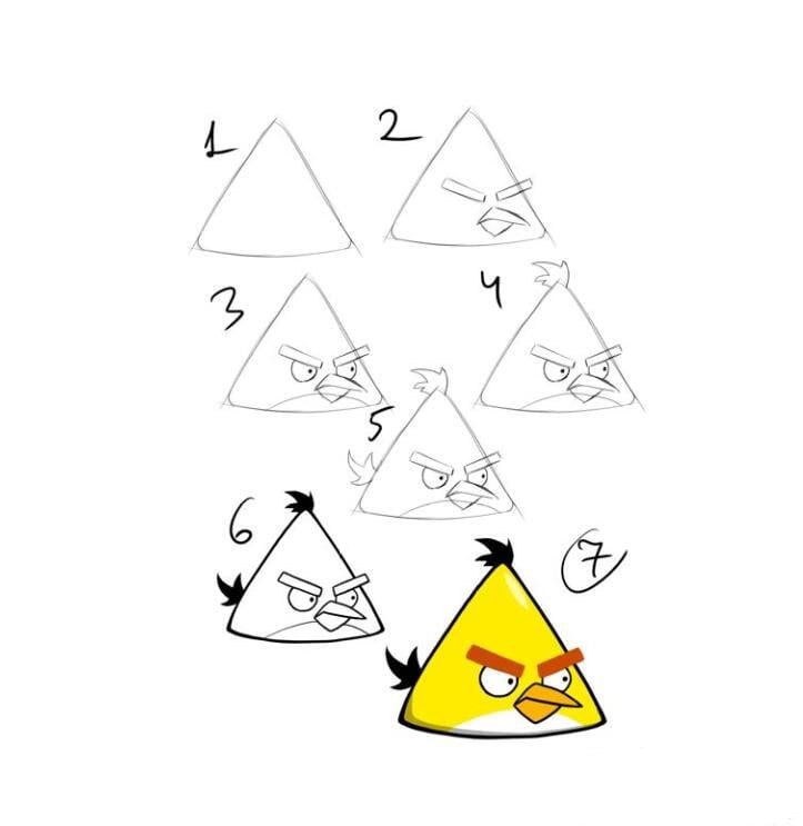 一步一步教你畫黃色三角鳥,憤怒的小鳥<a href=http://www.inspiredelm.com/jianbihua/ target=_blank class=infotextkey>簡筆畫</a>步驟