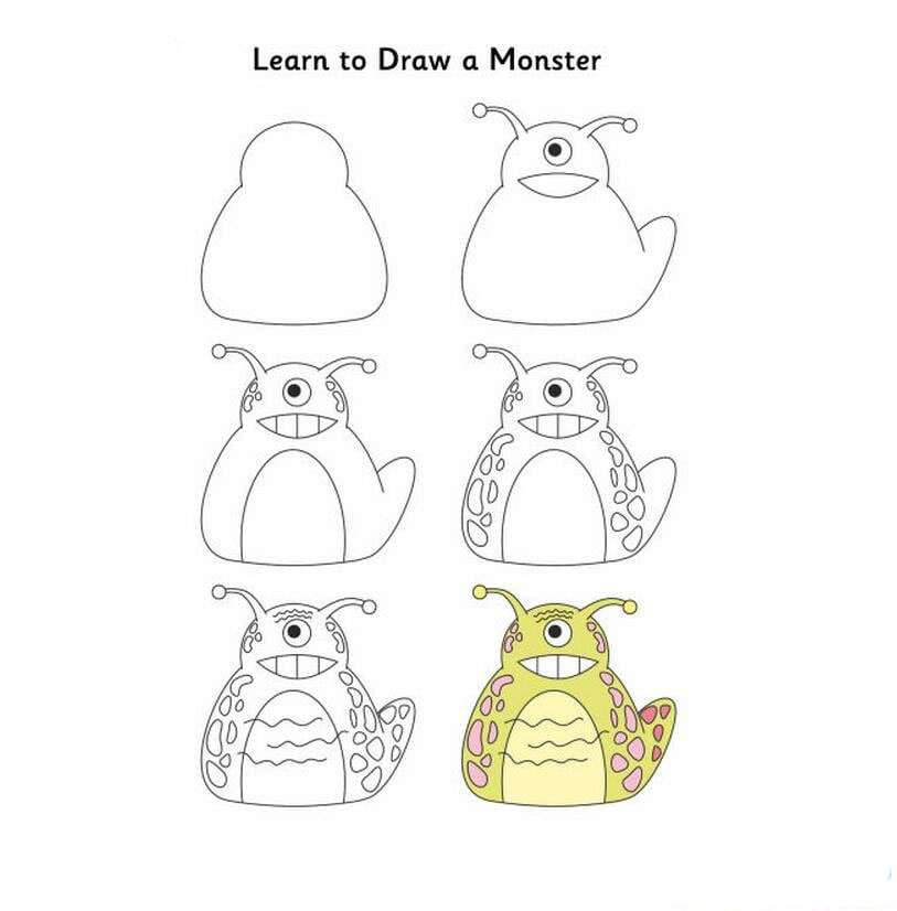 大眼睛的小怪獸<a href=http://www.inspiredelm.com/jianbihua/ target=_blank class=infotextkey>簡(jiǎn)筆畫(huà)</a>怪獸的畫(huà)法分享