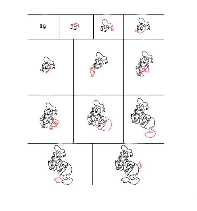 一步一步教小朋友畫(huà)唐老鴨 <a href=http://www.inspiredelm.com/jianbihua/ target=_blank class=infotextkey>簡(jiǎn)筆畫(huà)</a>唐老鴨的畫(huà)法