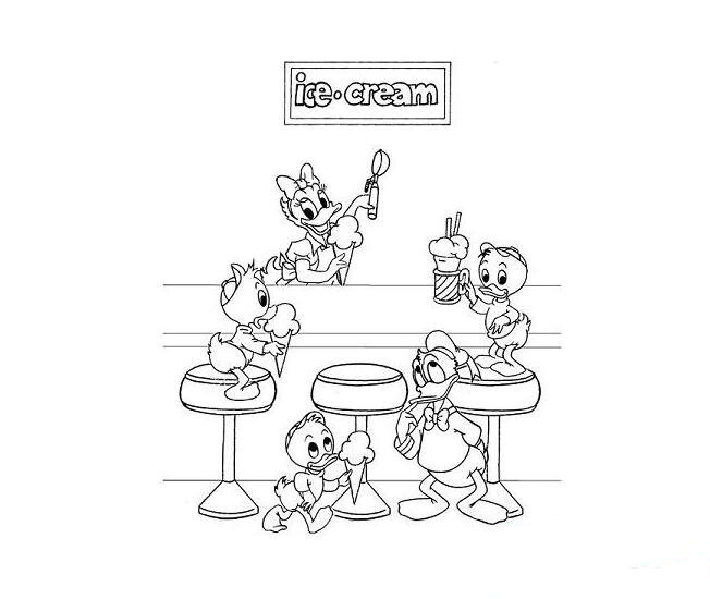 冰激凌商店唐老鴨<a href=http://www.inspiredelm.com/jianbihua/ target=_blank class=infotextkey>簡(jiǎn)筆畫(huà)</a>作品欣賞