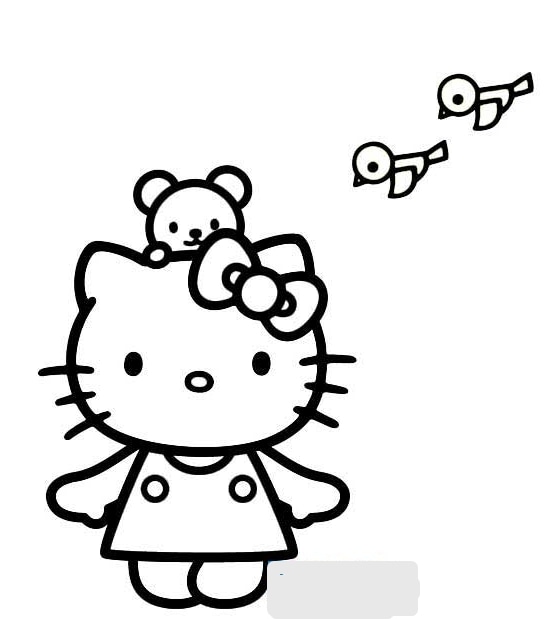 kitty貓簡(jiǎn)筆畫圖片-我和小鳥