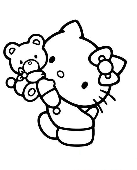 抱著小熊的凱蒂貓簡筆畫作品欣賞