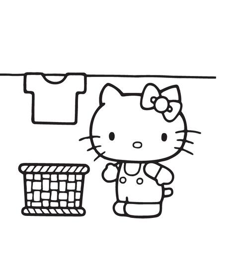 晾衣服的凱蒂貓簡筆畫作品分享
