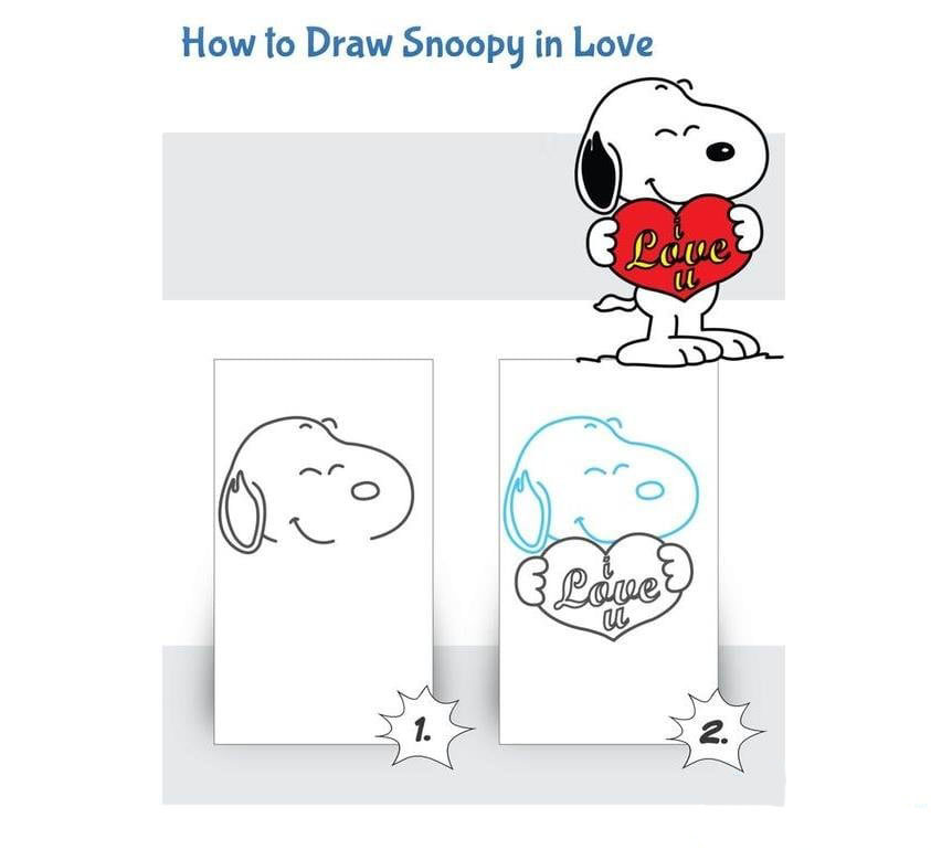 卡通人物<a href=http://www.inspiredelm.com/jianbihua/ target=_blank class=infotextkey>簡(jiǎn)筆畫(huà)</a>教程之抱著愛(ài)心的史努比