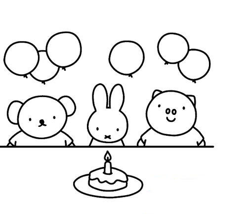 慶祝生日米菲兔簡筆畫作品欣賞