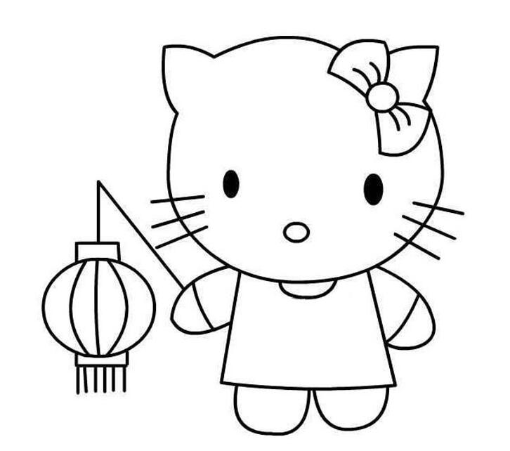 元宵節(jié)卡通簡(jiǎn)筆畫(huà)之凱蒂貓?zhí)釤艋\