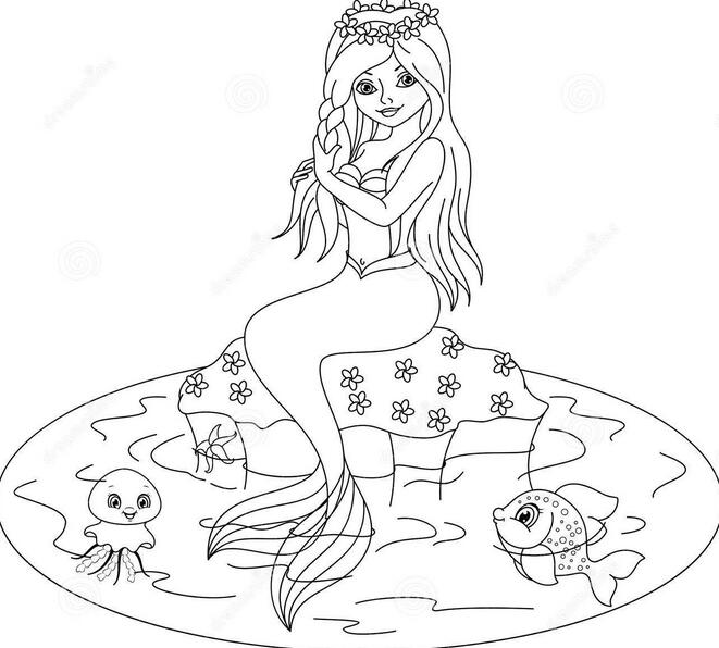 梳理長發(fā)的美人魚簡筆畫作品分享