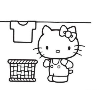 hello kitty晾衣服簡筆畫圖片_hello kitty晾衣服兒童繪畫圖集