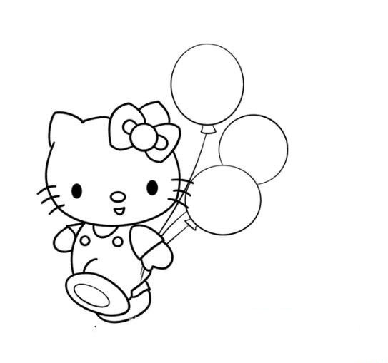 手拿氣球的凱蒂貓<a href=http://www.inspiredelm.com/jianbihua/ target=_blank class=infotextkey>簡筆畫</a>作品欣賞