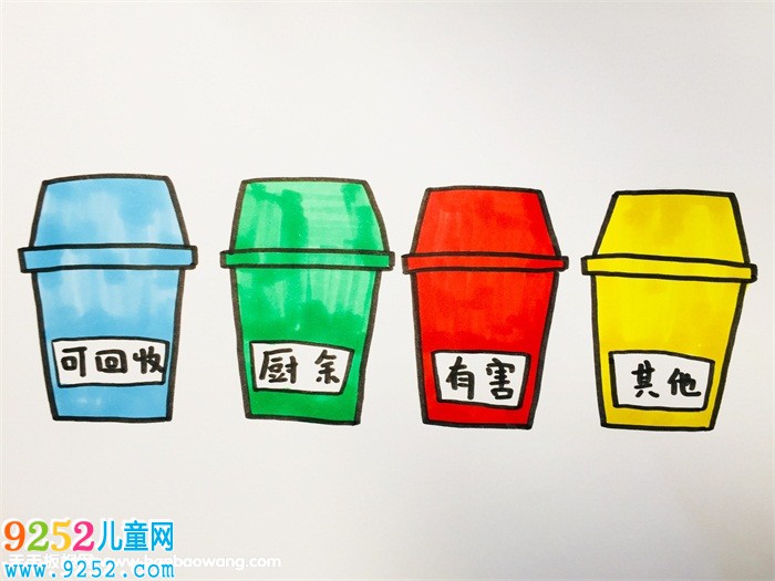 四個(gè)分類(lèi)垃圾桶怎么畫(huà)
