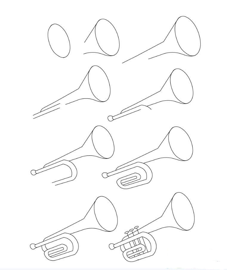 一步一步教你畫小號-樂器<a href=http://www.inspiredelm.com/jianbihua/ target=_blank class=infotextkey>簡筆畫</a>畫法