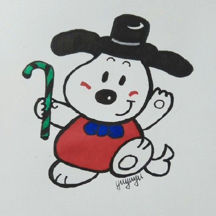 簡(jiǎn)筆畫可愛的公仔，拿著手杖的娃娃