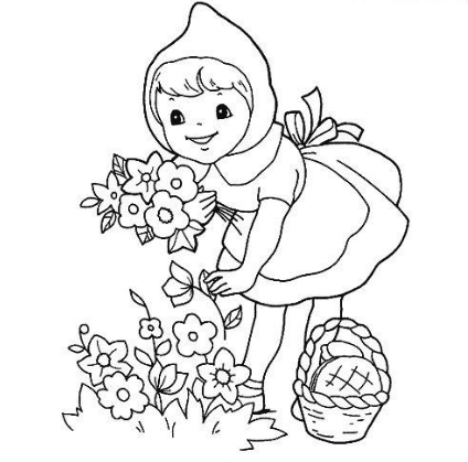 采花的小姑娘簡筆畫