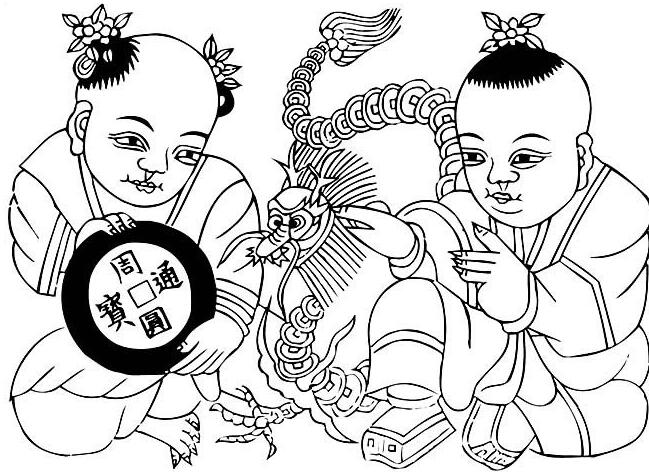 漂亮的人物簡筆畫圖片，春節(jié)福娃簡筆畫