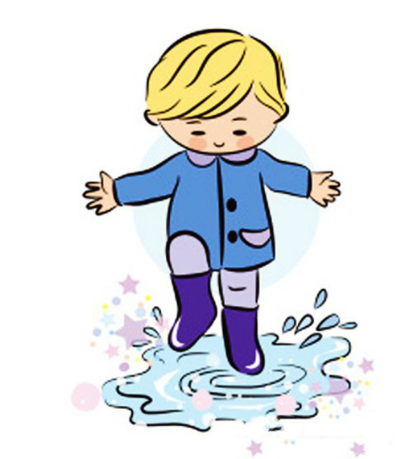 雨天踩水的孩子簡筆畫