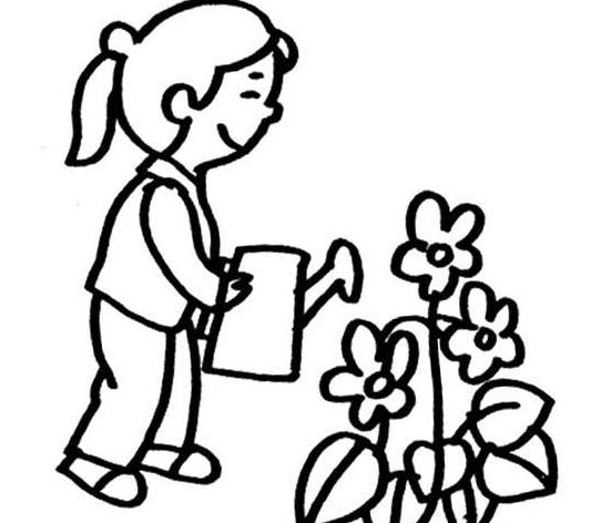 給花澆水的人物簡筆