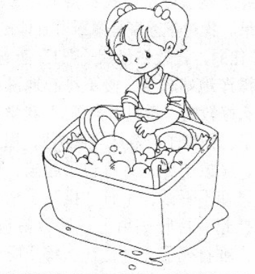 洗碗的小女孩簡筆畫_洗碗的小女孩兒童繪畫圖集