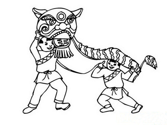 2021年春節(jié)簡筆畫，舞獅過大年