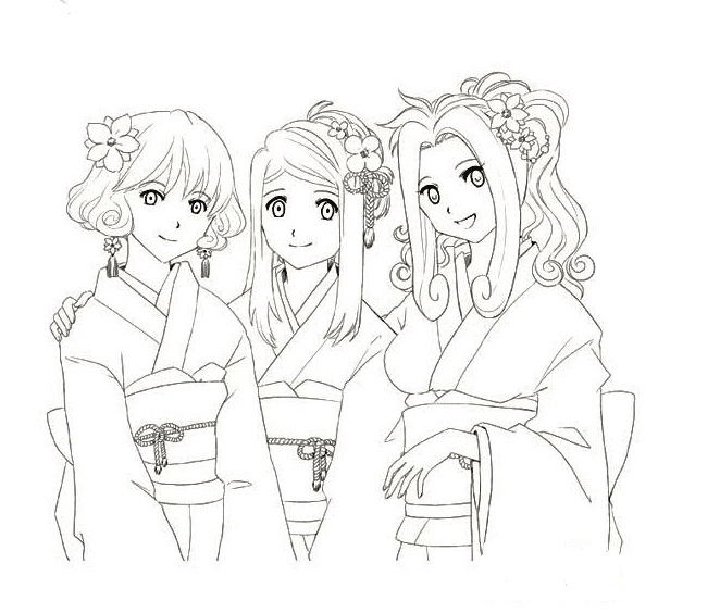和服小姑娘簡筆